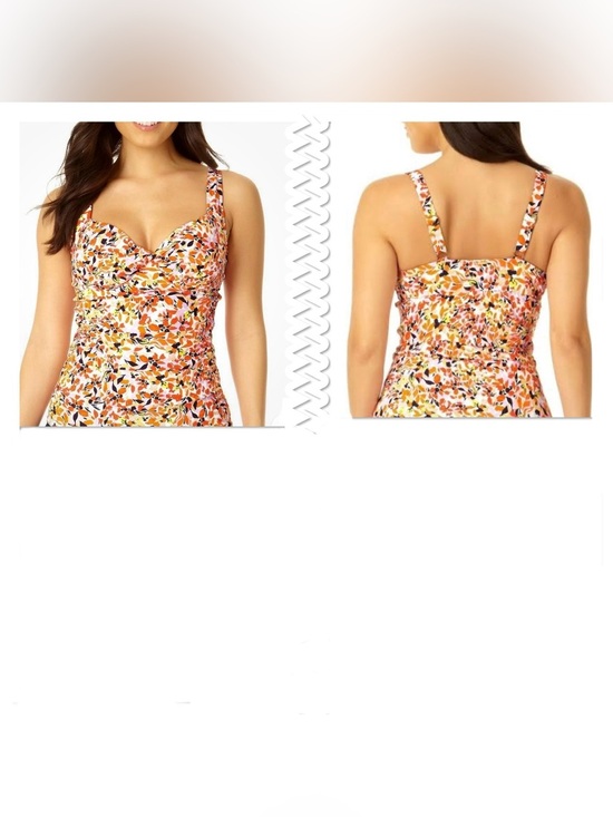 Anne Cole Other - Anne Cole Women Coral Ditsy Print Retro Twist Underwire Tankini Top Size 38C/40B